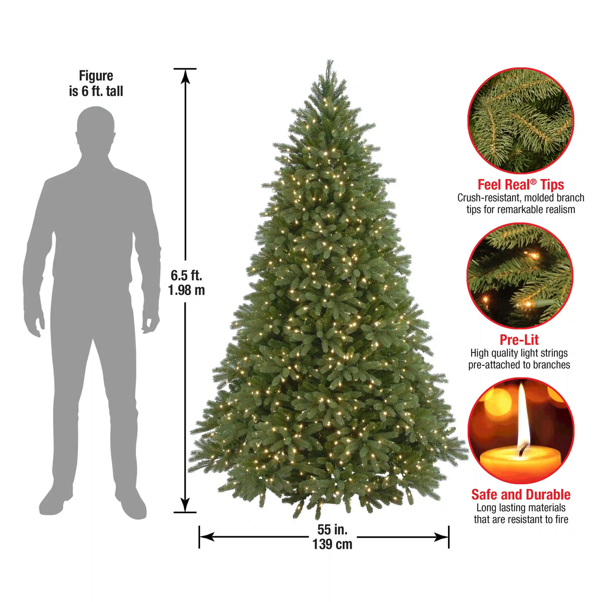 6.5 ft. Pre-Lit Jersey Fraser Fir Tree with Clear Lights, Plug-In