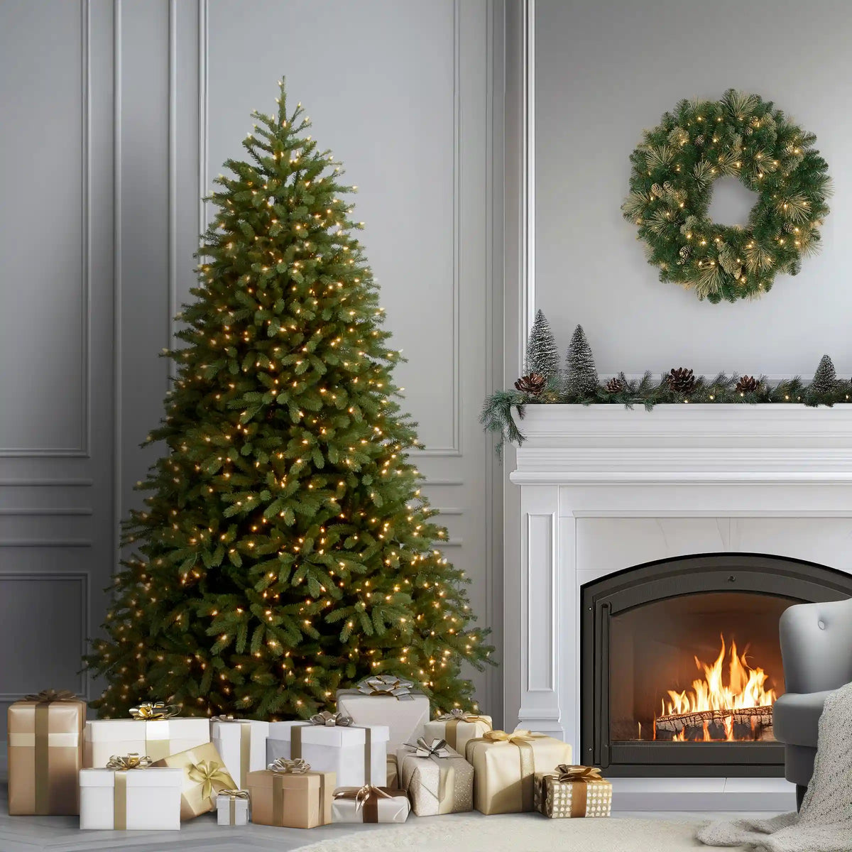 6.5 ft. Pre-Lit Jersey Fraser Fir Medium Tree with Clear Lights, Plug-In