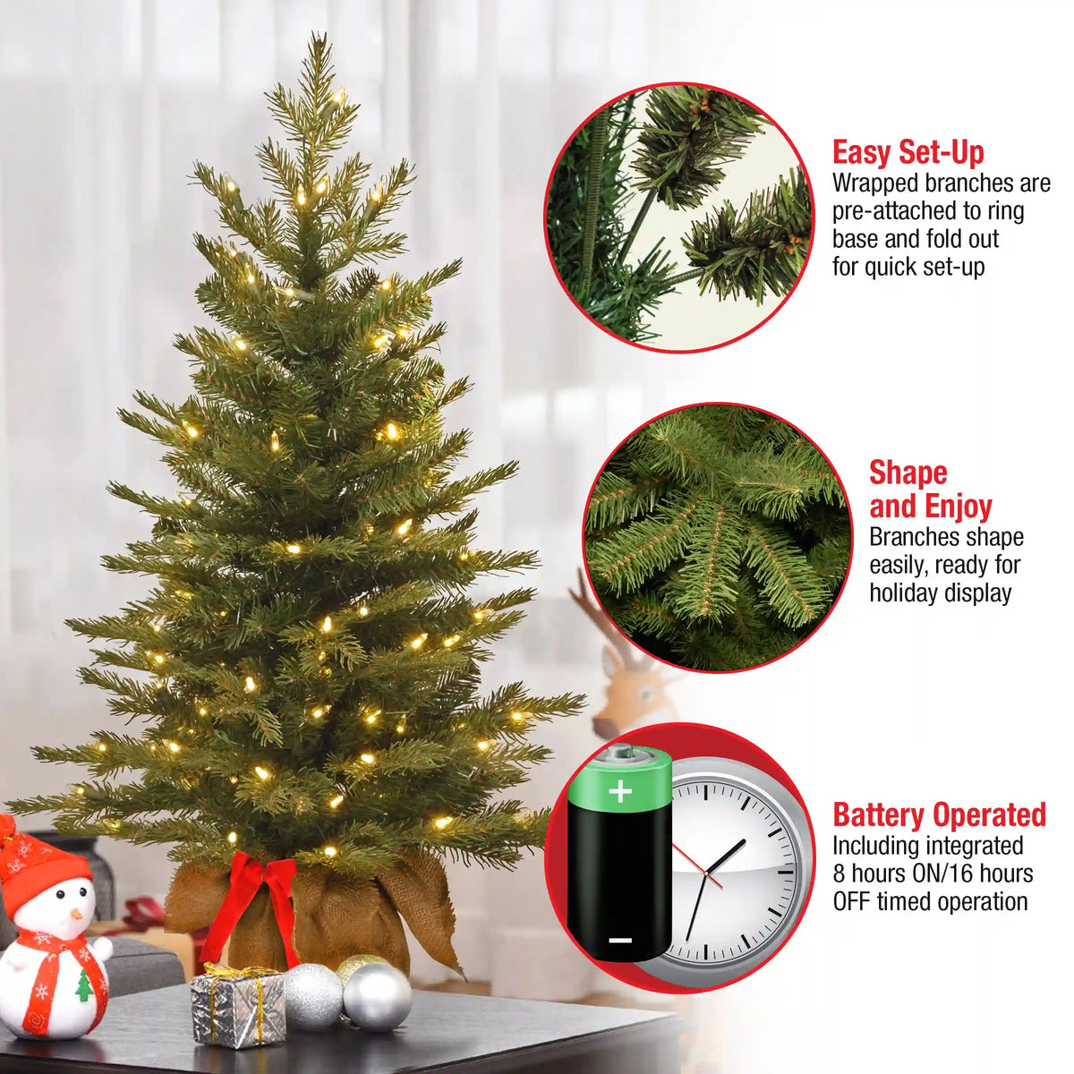 3 ft. Pre-Lit Nordic Spruce Tree with LED Lights