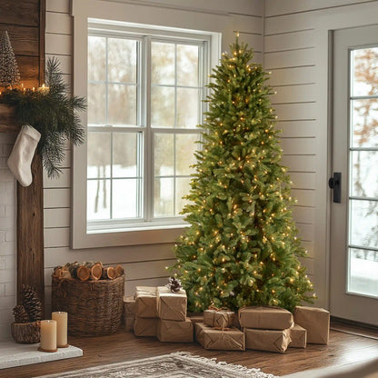 6.5 ft. Pre-Lit Tiffany Fir Slim Tree with Clear Lights PE Branch Tips, Plug-In