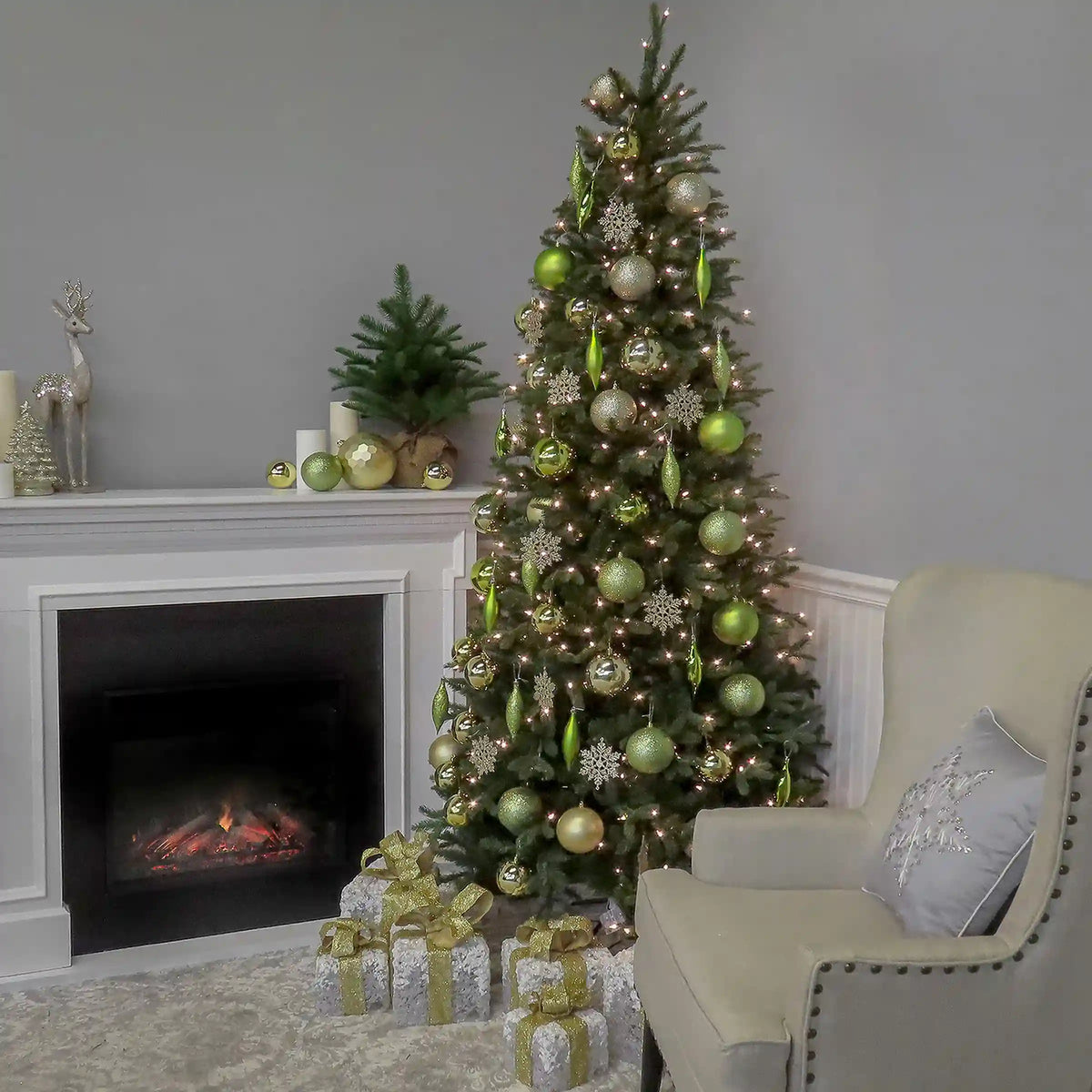 7.5 ft. Pre-Lit Tiffany Fir Slim Tree with Clear Lights, Plug-In