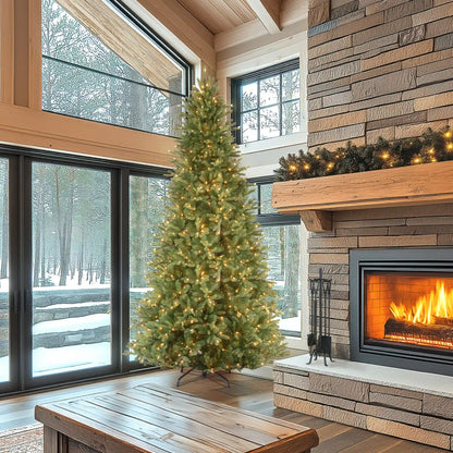 9 ft. Pre-Lit Tiffany Fir Slim Tree with Clear Lights - PE Branch Tips, Plug-In