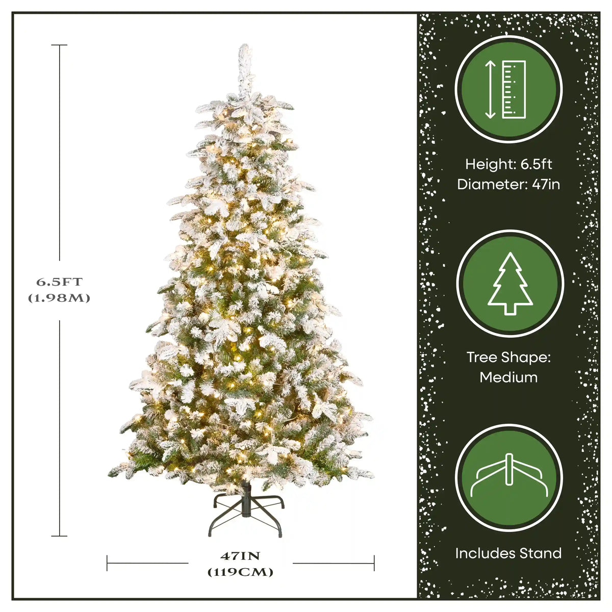 6.5 ft. Pre-Lit Snowy Everest Fir Medium Tree with Clear Lights, Plug-In