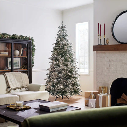 7.5 ft. Pre-Lit Snowy Everest Fir Medium Tree with Clear Lights, Plug-In