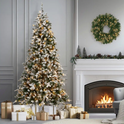 9 ft. Pre-Lit Snowy Everest Fir Medium Tree with Clear Lights, Plug-In