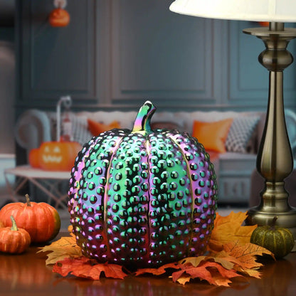 10 in. Halloween Ceramic Iridescent Purple Pumpkin Decoration