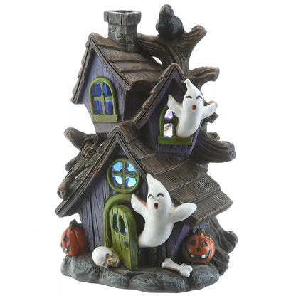 6 in. Halloween Pre-Lit Purple Haunted House Decoration with LED Lights