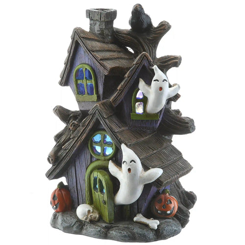 6 in. Halloween Pre-Lit Purple Haunted House Decoration with LED Lights