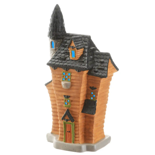 12 in. Halloween Pre-Lit Black Haunted House Decoration with LED Lights