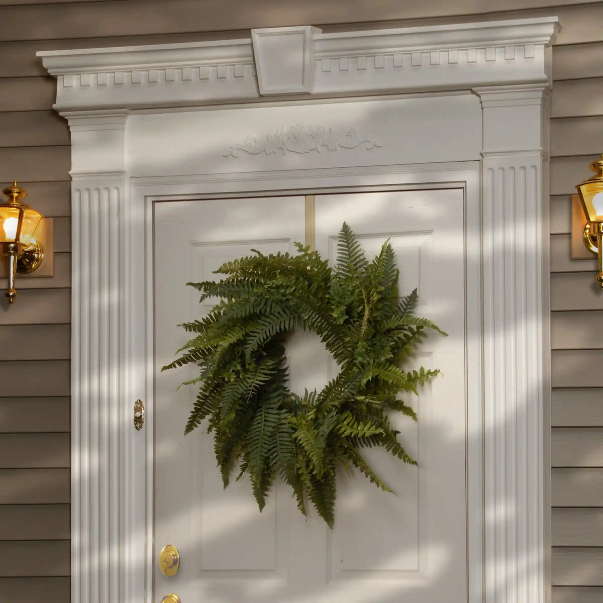 36 in. Spring Wreath with Fern Leaves and Flowing Green Stems