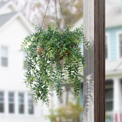 21 in. Spring Hanging Basket with Fern Leaves