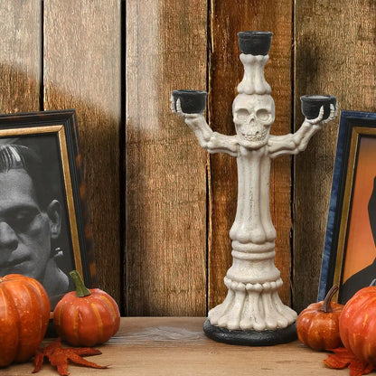 12 in. Halloween Skeleton Candelabra Holds Three Candles