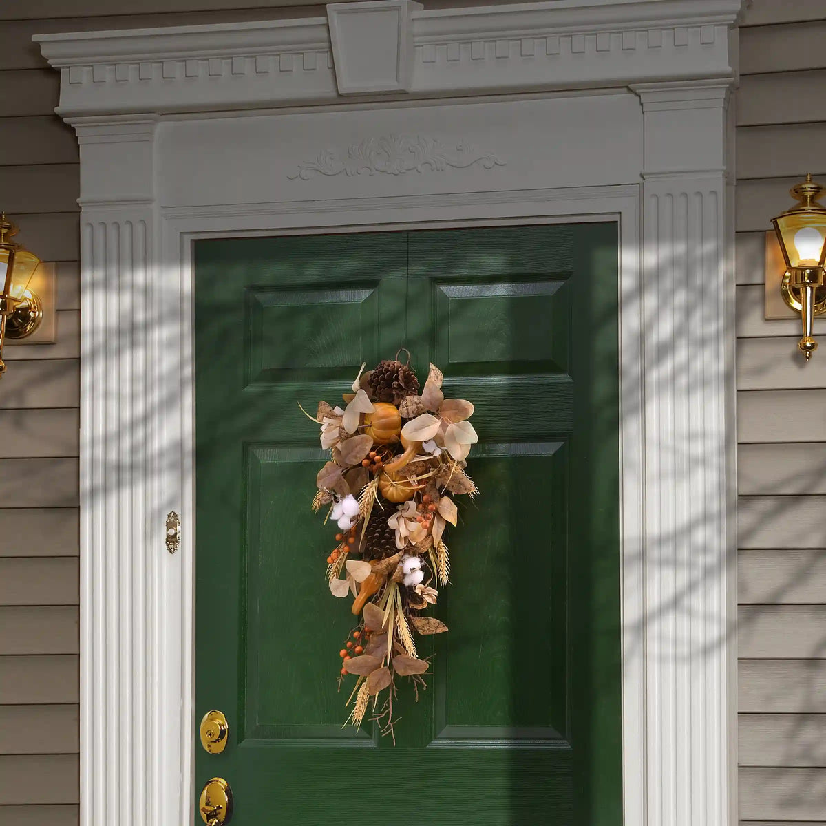 30 in. Fall Teardrop with Pine Cones, Berry Clusters, Pumpkins, Assorted Leaves