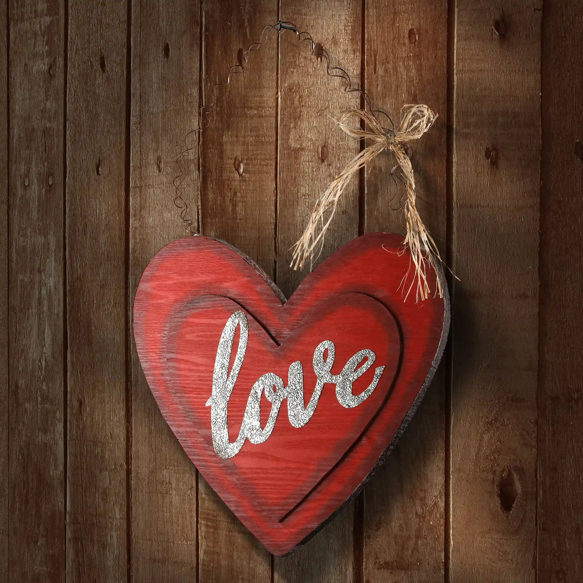 14 in. Valentine's Wooden Heart Hanging Decoration