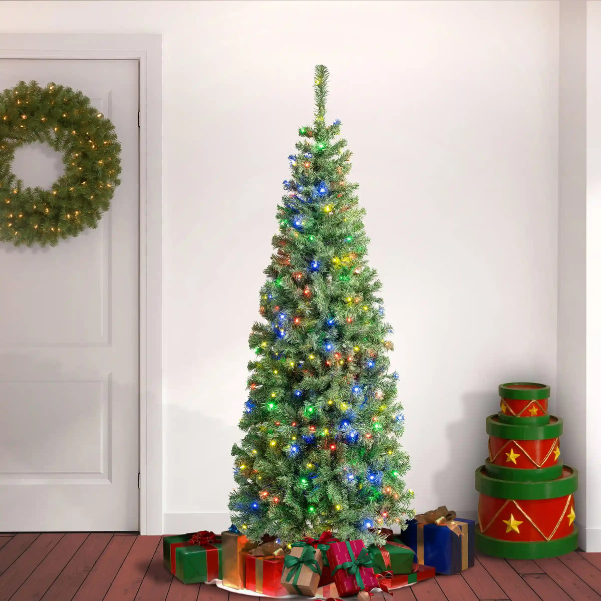 6 ft. Pre-Lit Sagamore Slim Tree with Multi LED Lights, Plug-In