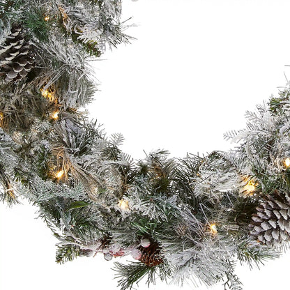 9 ft. Pre-Lit Snowy Bedford Pine Garland with LED Lights