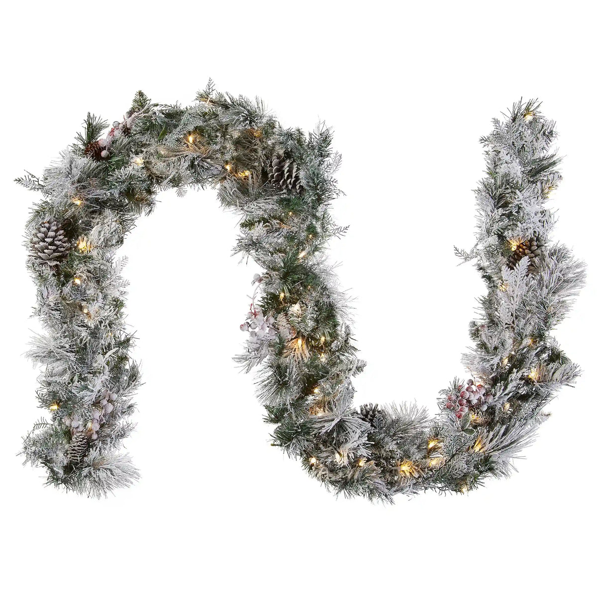 9 ft. Pre-Lit Snowy Bedford Pine Garland with LED Lights