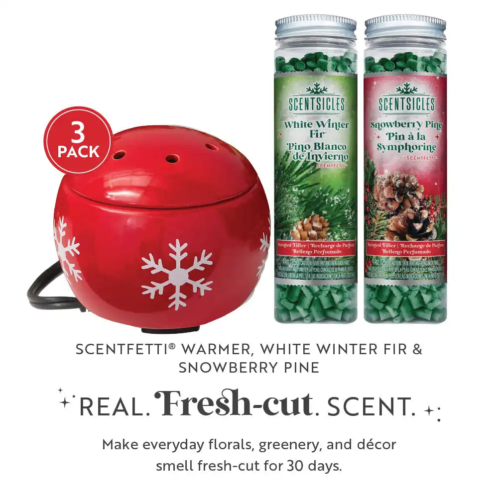 Scentsicles, Red Snowflake Warmer, Scentfetti 1 White Winter Fir /1Snowberry Pine- 3 pack