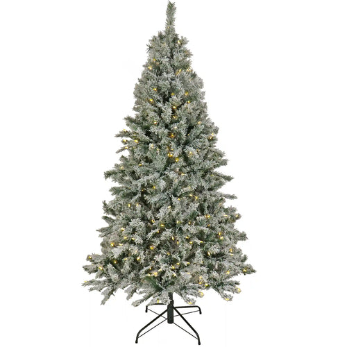 7.5 ft. Pre-Lit Snowy Harwich Tree with PowerConnect Dual Colored LED Lights, Plug-In