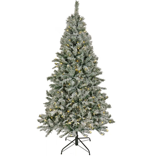 6.5 ft. Pre-Lit Snowy Harwich Hinged Tree with PowerConnect Warm White LED Lights, Plug-In