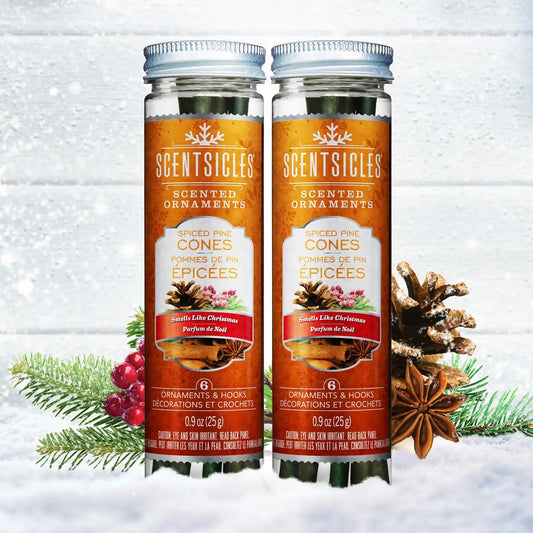 Scented Ornaments, 2-Pack-  6ct Bottle, Spiced Pine Cones, Fragrance-Infused Paper Sticks