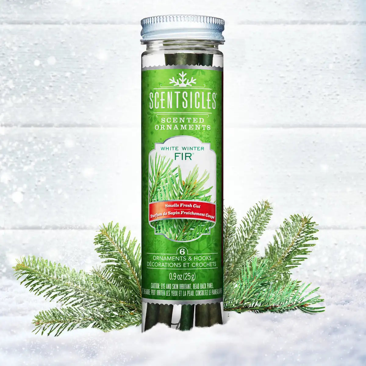 Scented Ornaments, 2 Pack- 6ct Bottle, White Winter Fir, Fragrance-Infused Paper Sticks