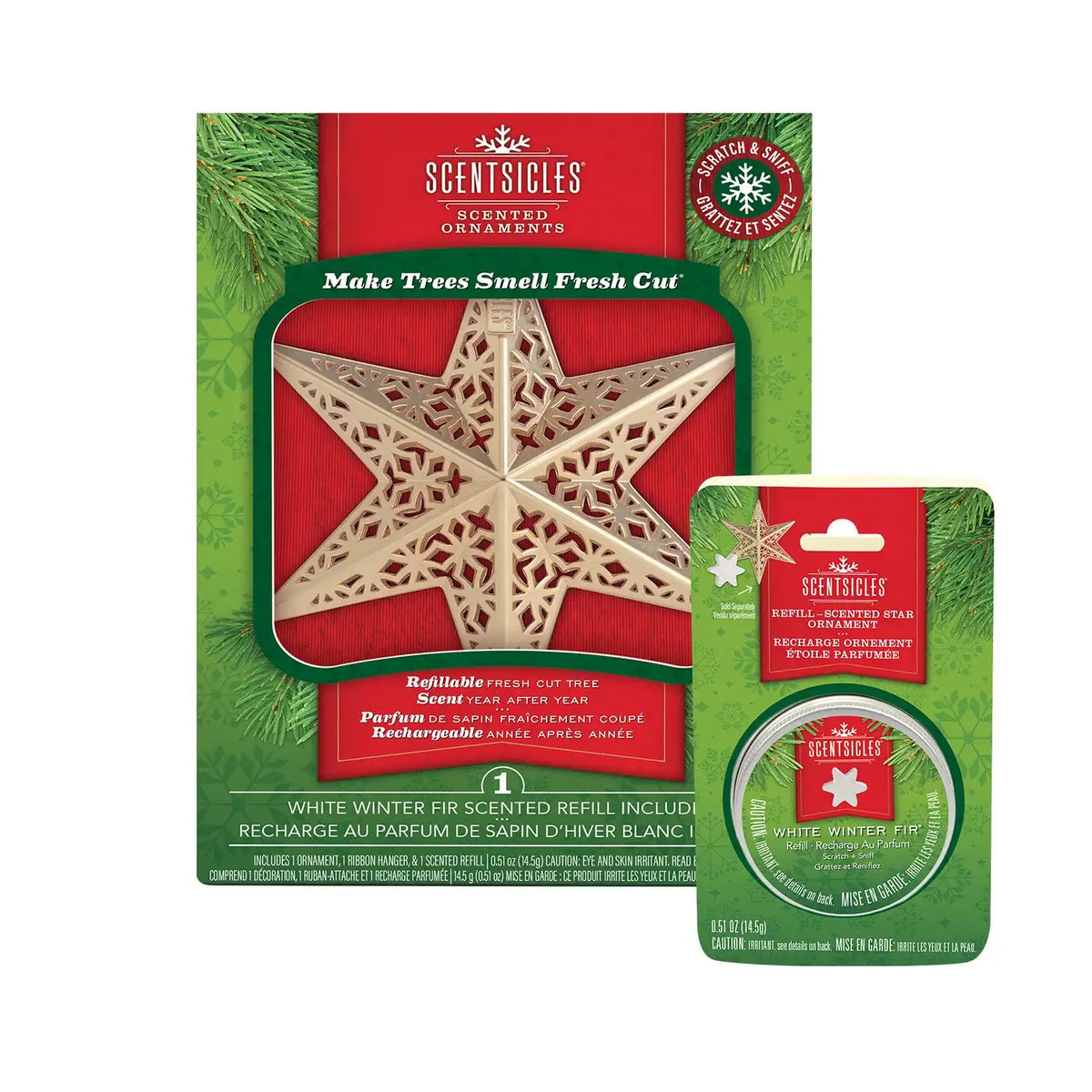 Scentsicles Decorative Ornament, Metal Gold Star, White Winter Fir with Refill