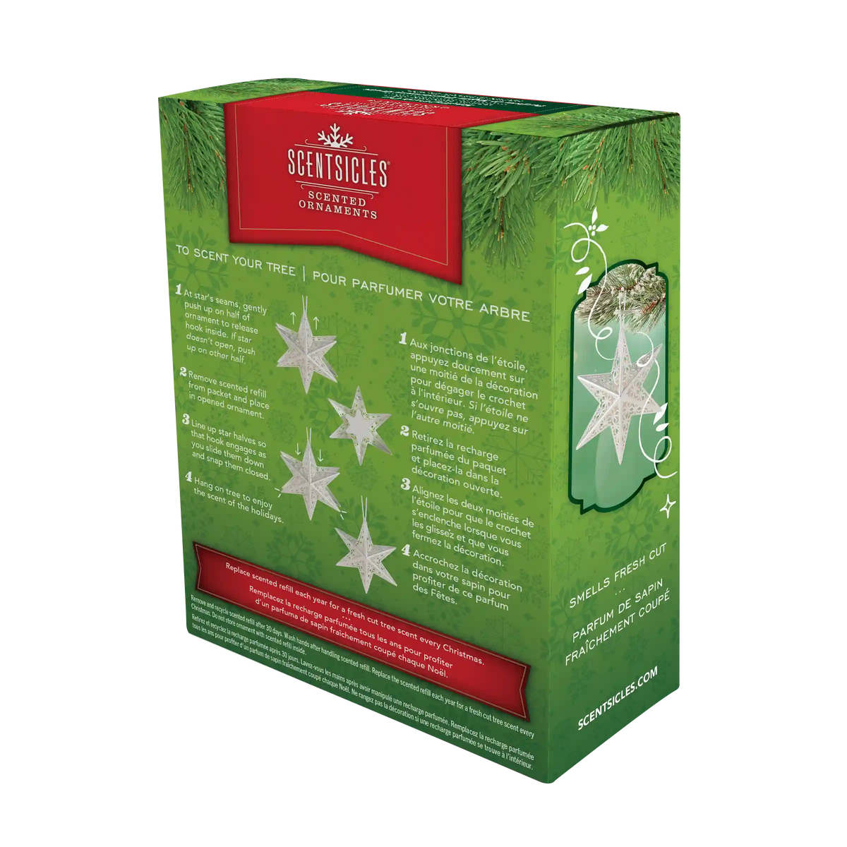 Scentsicles Decorative Ornament, Metal White Star, White Winter Fir with Refill