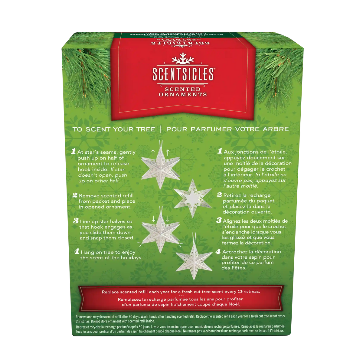 Scentsicles Decorative Ornament, Metal White Star, White Winter Fir with Refill
