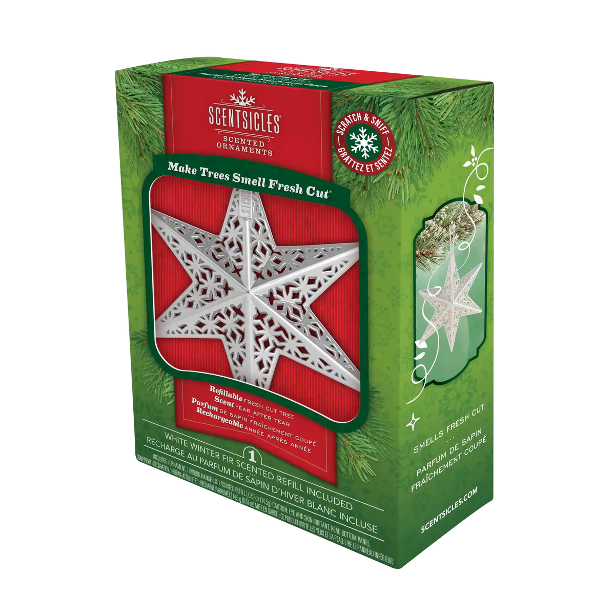 Scentsicles Decorative Ornament, Metal White Star, White Winter Fir with Refill