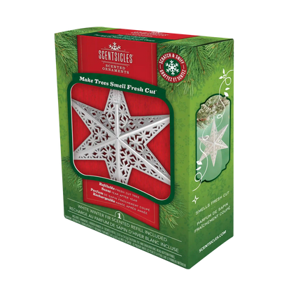 Scentsicles Decorative Ornament, Metal White Star, White Winter Fir with Refill