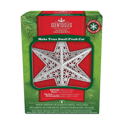Scentsicles Decorative Ornament, Metal White Star, White Winter Fir with Refill