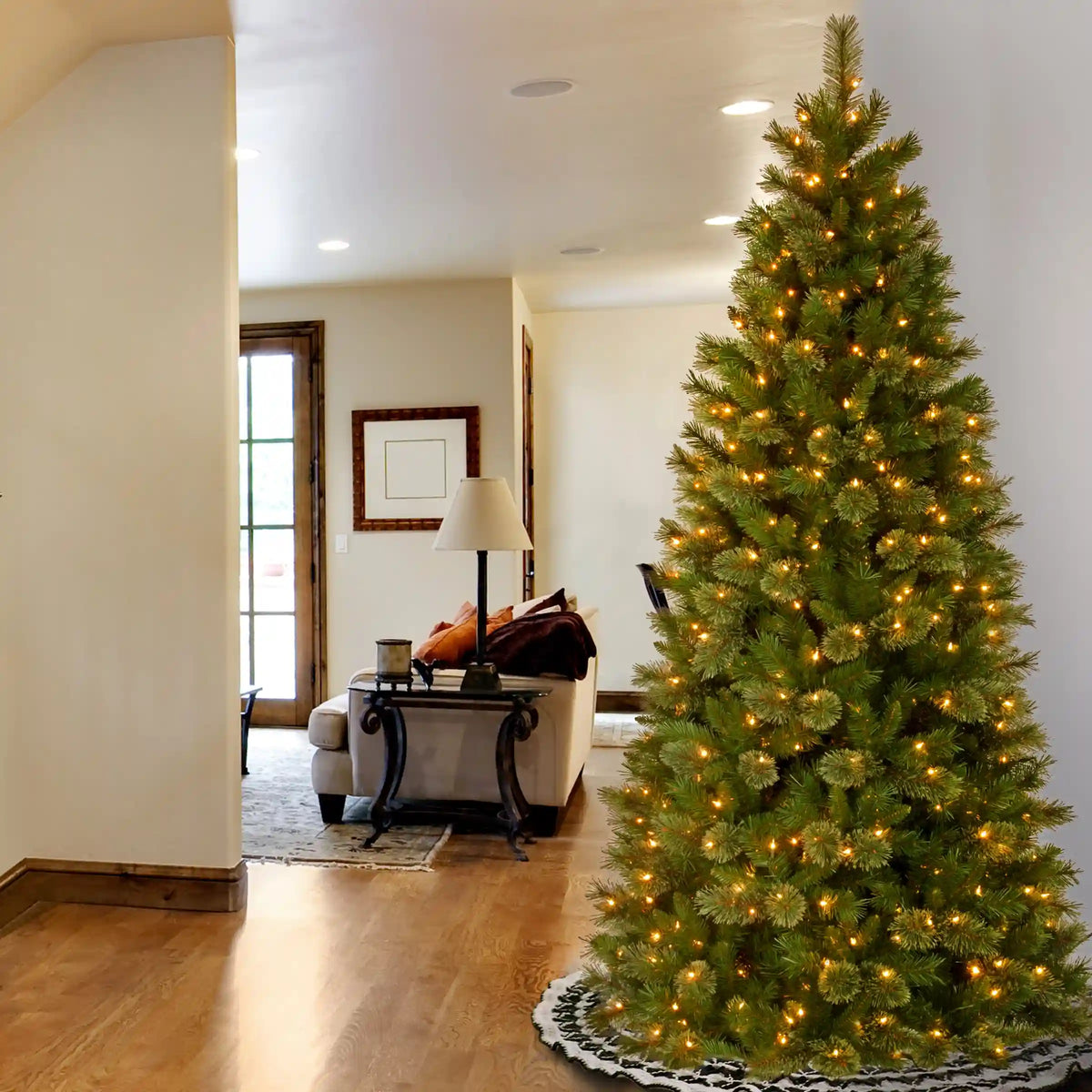 7.5 ft. Pre-Lit Tacoma Pine Slim Tree with Clear Lights, Plug-In