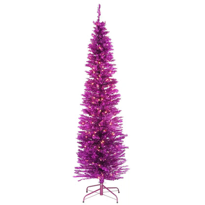 6 ft. Pre-Lit Tinsel Collection Pink Tree with Clear Lights, Plug-In