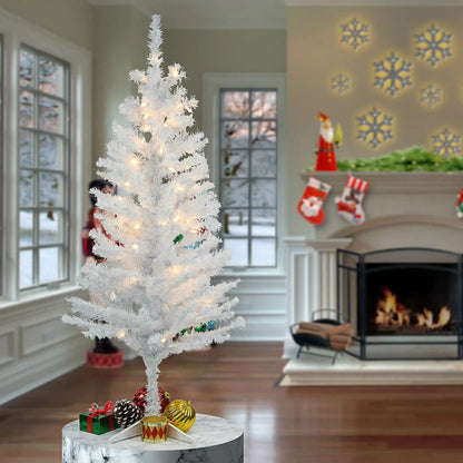4 ft. Pre-Lit Tinsel Collection White Iridescent Tree with Clear Lights, Plug-In