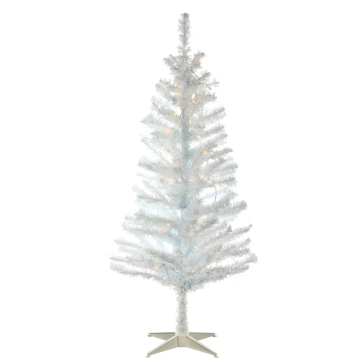 4 ft. Pre-Lit Tinsel Collection White Iridescent Tree with Clear Lights, Plug-In