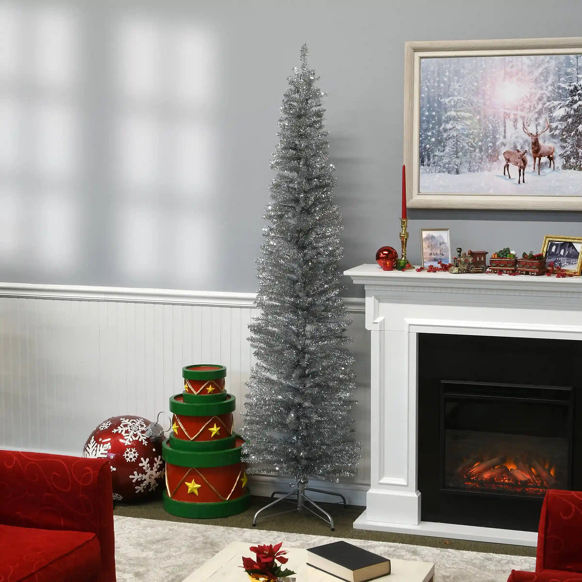 7 ft. Tinsel Collection Silver Tree