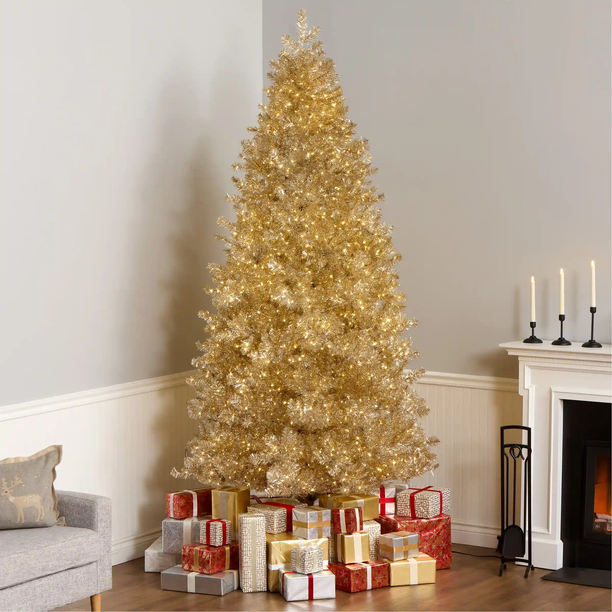 9 ft. Pre-Lit Christmas Platinum Metallic Tree with LED Infinity Lights