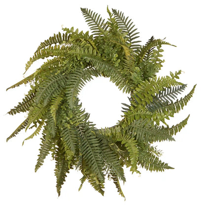 36 in. Spring Wreath with Fern Leaves and Flowing Green Stems