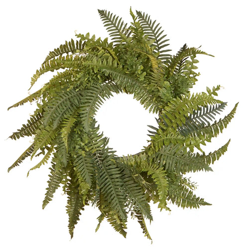 36 in. Spring Wreath with Fern Leaves and Flowing Green Stems