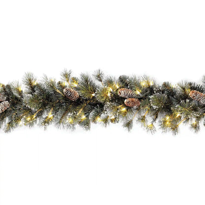 9 ft. Pre-Lit Glittery Pine Garland with Clear Lights, Plug-In